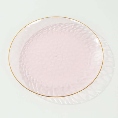 Pink textured glass plate with gold rim