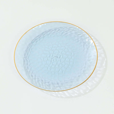 Light blue decorative plate with textured surface and gold rim
