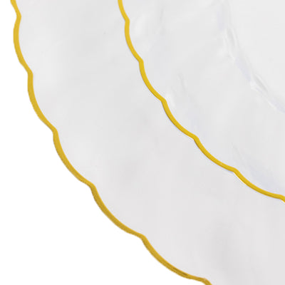 Clear plates with elegant gold scalloped edges, perfect for elegant dining.