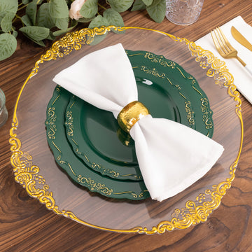 Hunter Emerald Green With Gold Vintage Rim Hard Plastic Dinner Plates