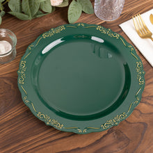 10 Pack | 10inch Hunter Emerald Green With Gold Vintage Rim Hard Plastic Dinner