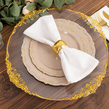10 Pack | 10inch Taupe With Gold Vintage Rim Hard Plastic Dinner Plates With Embossed
