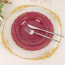 10 Pack | 7inch Burgundy With Gold Vintage Rim Hard Plastic Dessert Plates