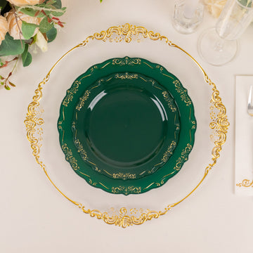 Stylish and Hassle-Free: Hunter Emerald Green Vintage Rim Hard Plastic Dessert Plates