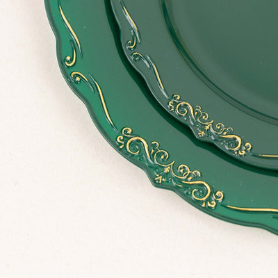 Green decorative plates with ornate gold detailing.