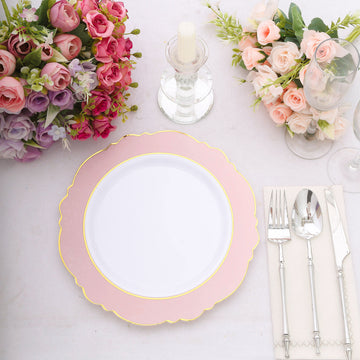 Elegant Blush White Plastic Party Plates with Round Blossom Design