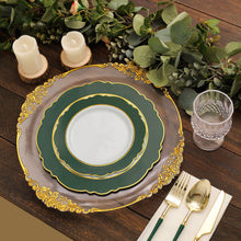 10 Pack | 8inch Hunter Emerald Green / White Plastic Dessert Plates With Round Blossom Design