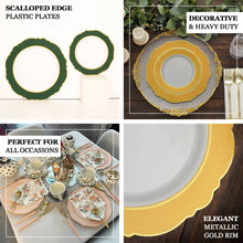 10 Pack | 8inch Hunter Emerald Green / White Plastic Dessert Plates With Round Blossom Design