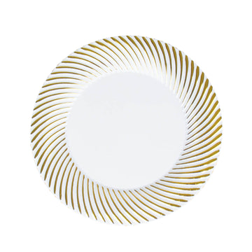 Elevate Your Table with White / Gold Swirl Rim Plastic Dessert Appetizer Plates