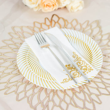 Versatile and Cost-Effective: White / Gold Swirl Rim Round Dessert Plates