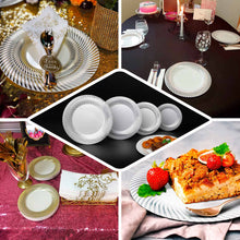 10 Pack | 9inch Clear / Gold Swirl Rim Plastic Dinner Plates, Round Disposable Party Plates