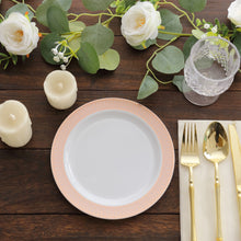 10 Pack White Plastic Dessert Appetizer Plates With Blush Rose Gold Spiral Rim