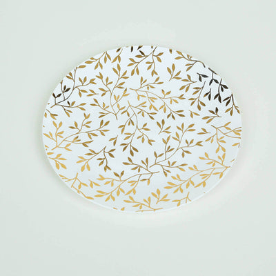 Gold leaf pattern plate on a white background.