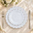 Elegant white wedding dinner plate with silver chain border on a formal table setting