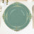 Elegant teal dinner plate with gold accents on a white table setting.