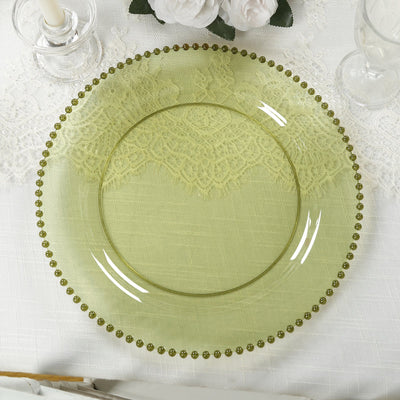 10-Pack Plastic Round Dinner Plates 10" Transparent Dusty Sage Green with Beaded Rim - Disposable Party Plates