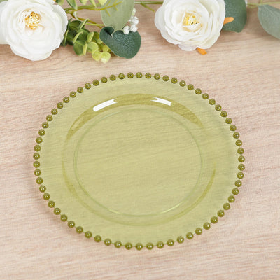 10-Pack Plastic Dessert Appetizer Plates in Transparent Dusty Sage Green with Beaded Rim, Disposable Round Salad Party Plates 8"