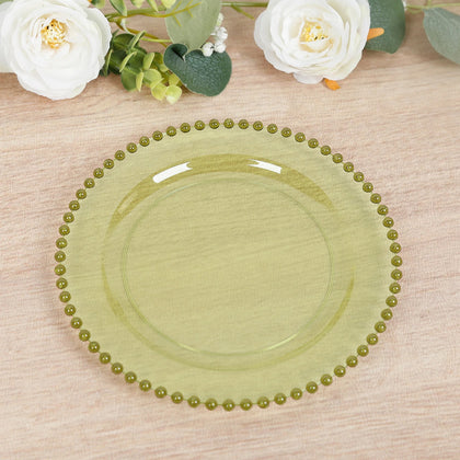 10-Pack Plastic Dessert Appetizer Plates in Transparent Dusty Sage Green with Beaded Rim, Disposable Round Salad Party Plates 8"