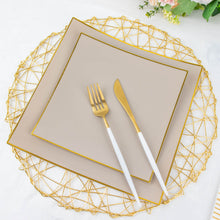 10 Pack | 10inch Taupe / Gold Concave Modern Square Plastic Dinner Plates, Disposable Party Plates
