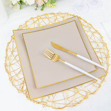 10 Pack | 8inch Taupe / Gold Concave Modern Square Plastic Dessert Salad Appetizer Party Plates