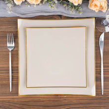 10 Pack | 8inch Taupe / Gold Concave Modern Square Plastic Dessert Appetizer Party Plates