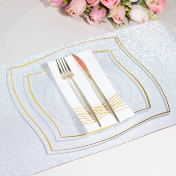 Modern and Reusable Clear/Gold Hard Plastic Appetizer Plates