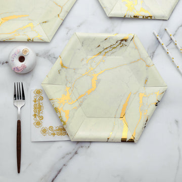 Elegant Ivory Marble Serving Dinner Paper Plates