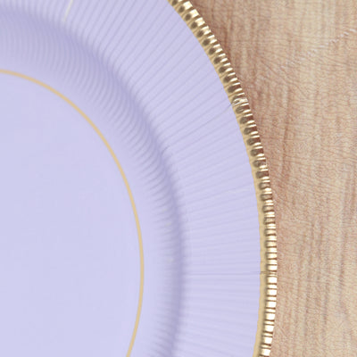 Lavender paper plate with gold rim detail