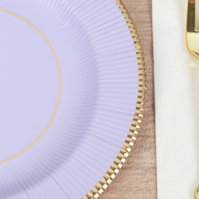 Lavender paper plate with gold rim detail