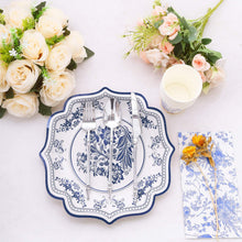 25 Pack White Blue 10inch Paper Dinner Plates With Chinoiserie Florals and Scalloped Rims