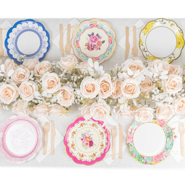 Vintage Mixed Floral Paper Dinner Plates - Add Elegance to Your Table