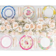 24 Pack | 9inch Vintage Mixed Floral Paper Dinner Plates With Scalloped Edge