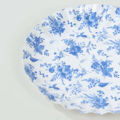 Blue floral patterned plate on a plain background