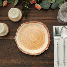25 Pack | 7inch Natural Farmhouse Wood Slice Paper Dessert Plates, Rustic Disposable Appetizer Salad Party Plates