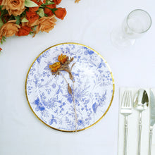 25 Pack | 9inch Blue Chinoiserie Floral Paper Party Plates with Gold Rim