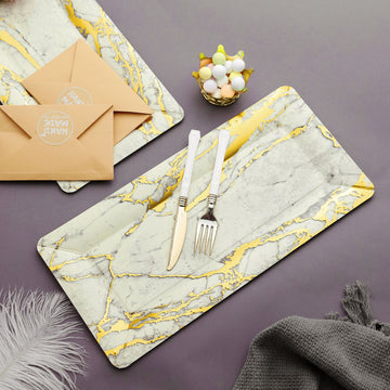 Ivory/Gold Marble Paper Serving Trays - Add Style and Elegance to Your Events