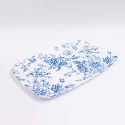 Blue floral rectangular serving tray on white background