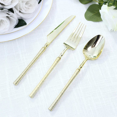 60-Pack Gold Plastic Cutlery Set with Ribbed Handle - Heavy Duty Disposable Fork Spoon Knife Combo