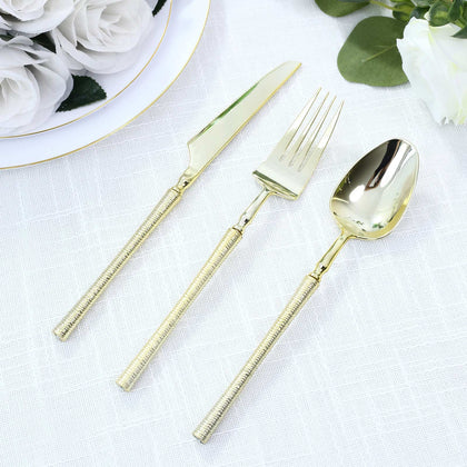 60-Pack Gold Plastic Cutlery Set with Ribbed Handle - Heavy Duty Disposable Fork Spoon Knife Combo