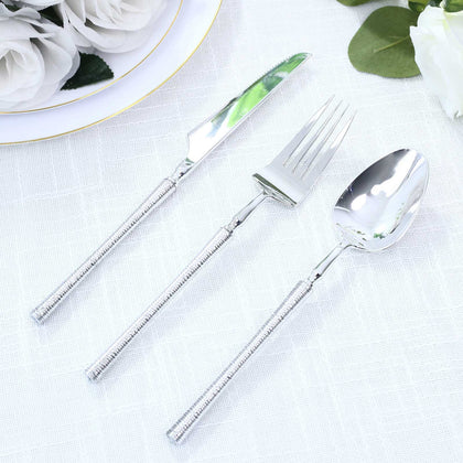 60-Pack Silver Plastic Cutlery Set with Ribbed Handle - Heavy Duty Disposable Fork Spoon Knife Combo