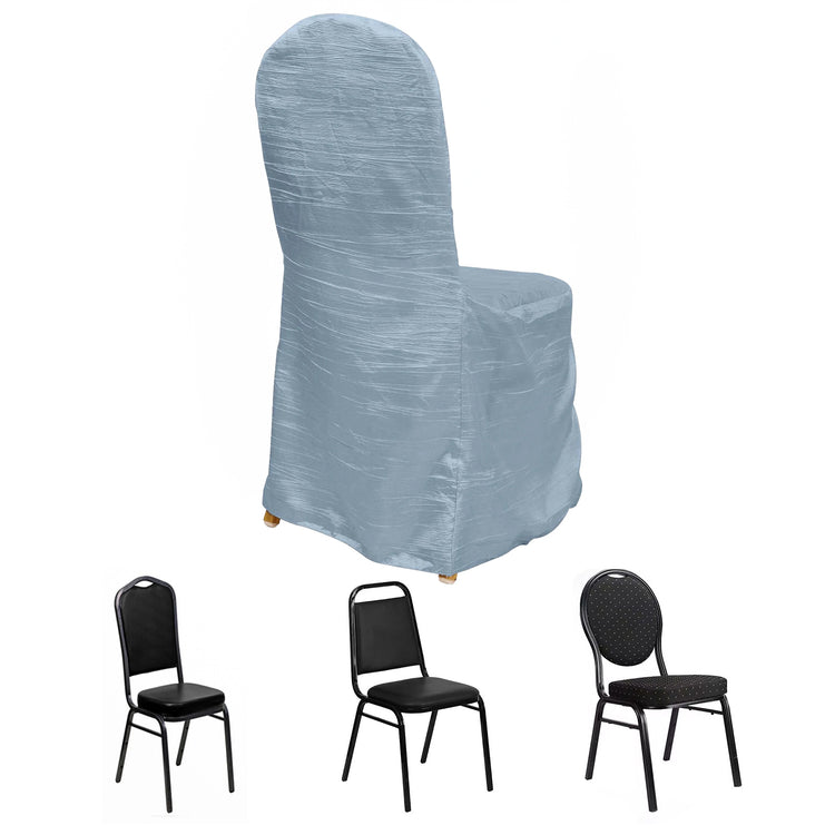 Dusty Blue Crinkle Crushed Taffeta Banquet Chair Cover, Reusable Wedding Chair Cover