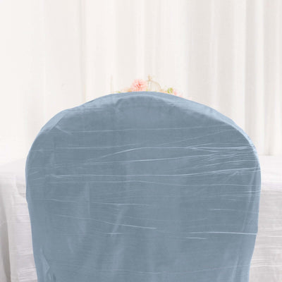 Blue chair cover displayed on a chair against a light backdrop.