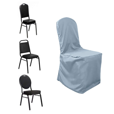 Chair covers in various styles and colors for event decoration.