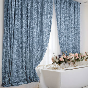 Dusty Blue Satin Rosette Divider Backdrop Curtain Panel, Photo Booth Event Drapes - 8ftx8ft