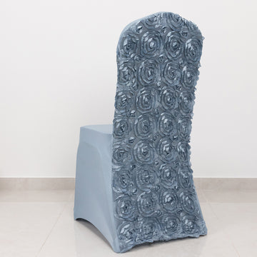 Unleash the Beauty of the Dusty Blue Satin Rosette Spandex Stretch Banquet Chair Cover