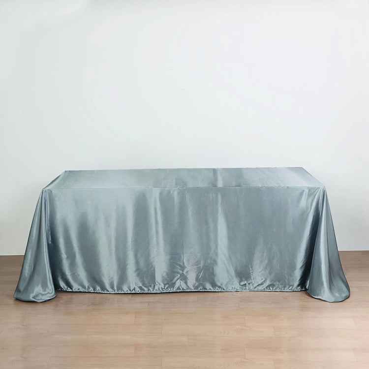 Dusty Blue Satin Rectangular Tablecloth 90 Inch x 156 Inch