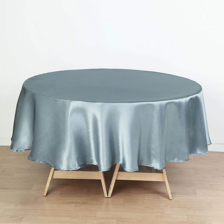 Dusty Blue Satin Round Tablecloth 90 Inch