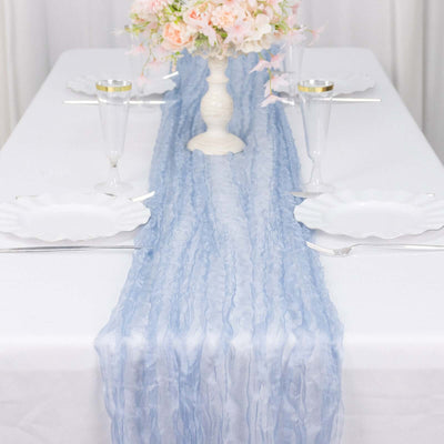 Sheer Crinkled Organza Table Runner 9Ft Dusty Blue | Shimmer Chiffon Linen