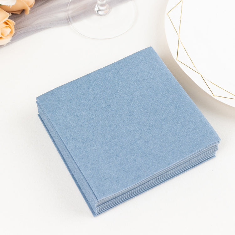 20 Pack | Dusty Blue Soft Linen-Feel Airlaid Paper Beverage Napkins, Highly Absorbent