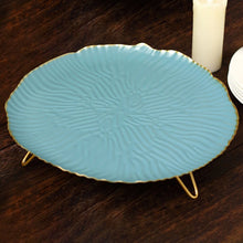 Metal 12-Inch Serving Tray in Dusty Blue with Wavy Hairpin Legs for Dessert Display